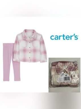 🆕CARTER’S - 12M - NWT - INFANT GIRLS 2PC PINK PLAID BUTTON UP FLEECE SHACKET SET